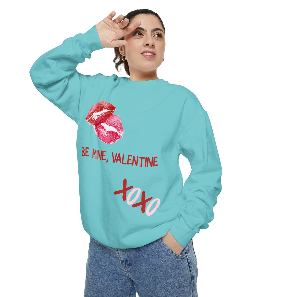 Valentine Lip Print Sweatshirt — "Be Mine, Valentine" Cozy Pullover