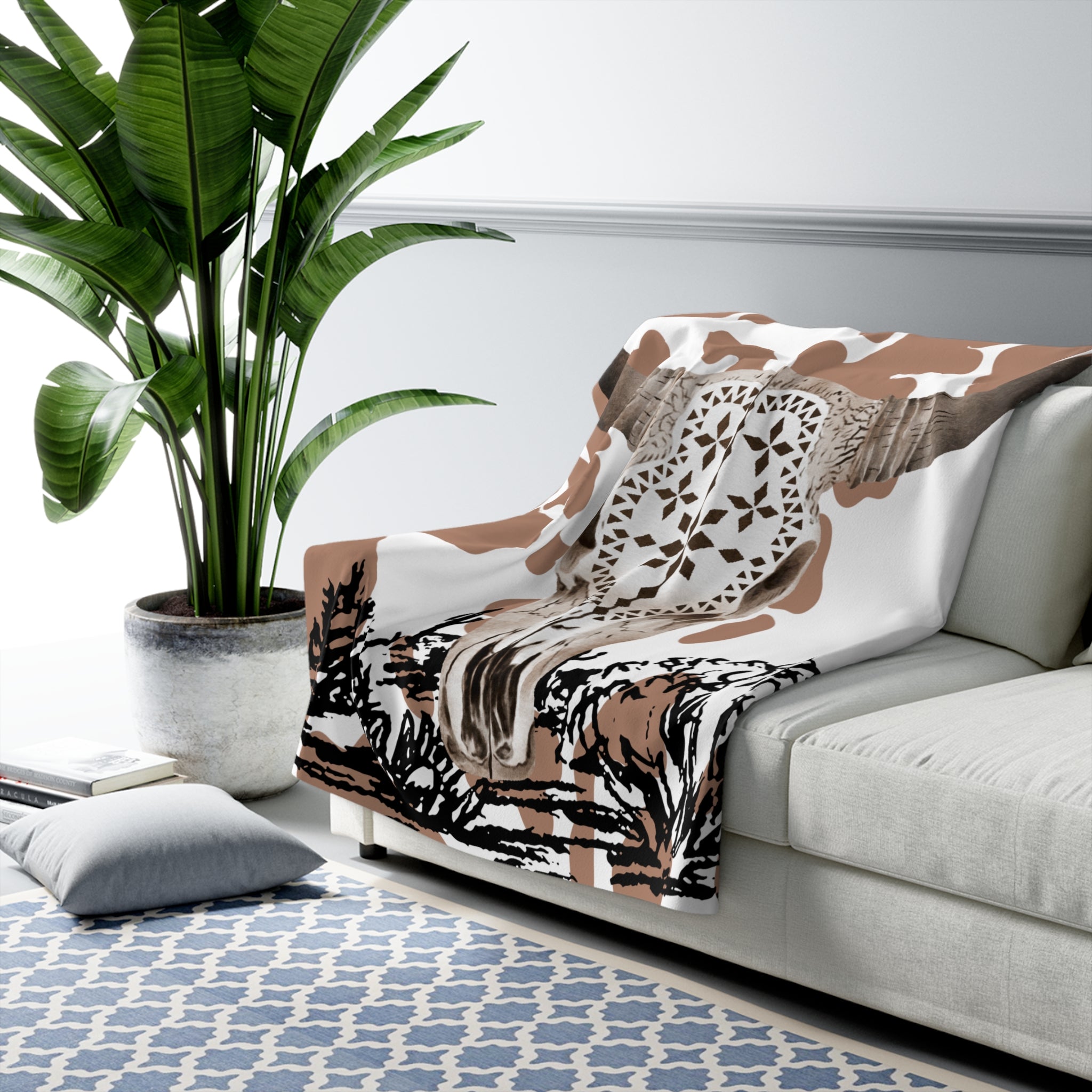 Southwestern Skull Sherpa Fleece Blanket — Cozy Desert Skull Throw