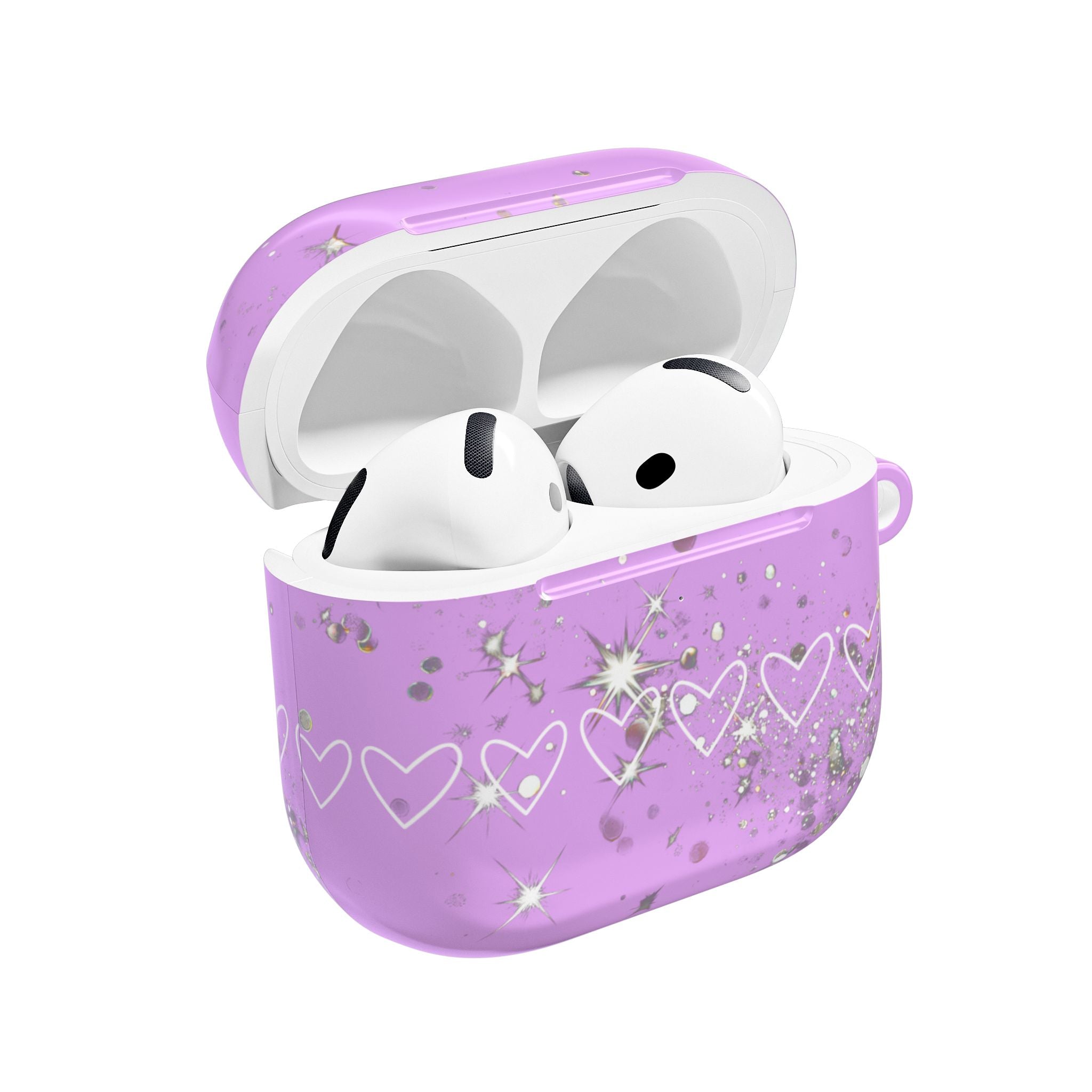 Purple Glitter Heart AirPod Case — Sparkling Protective Earbud Cover