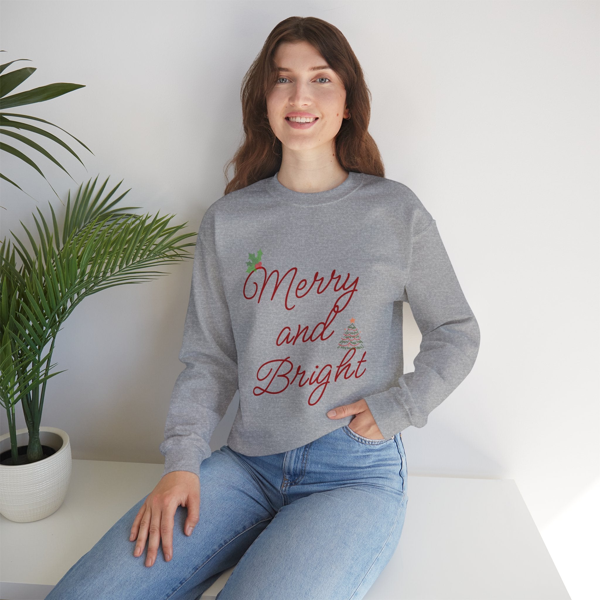 Merry and Bright Crewneck Sweatshirt — Festive Holiday Christmas Sweater
