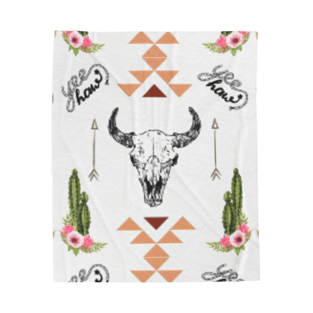 Boho Cactus & Floral Velveteen Plush Blanket — Cozy Southwestern Throw