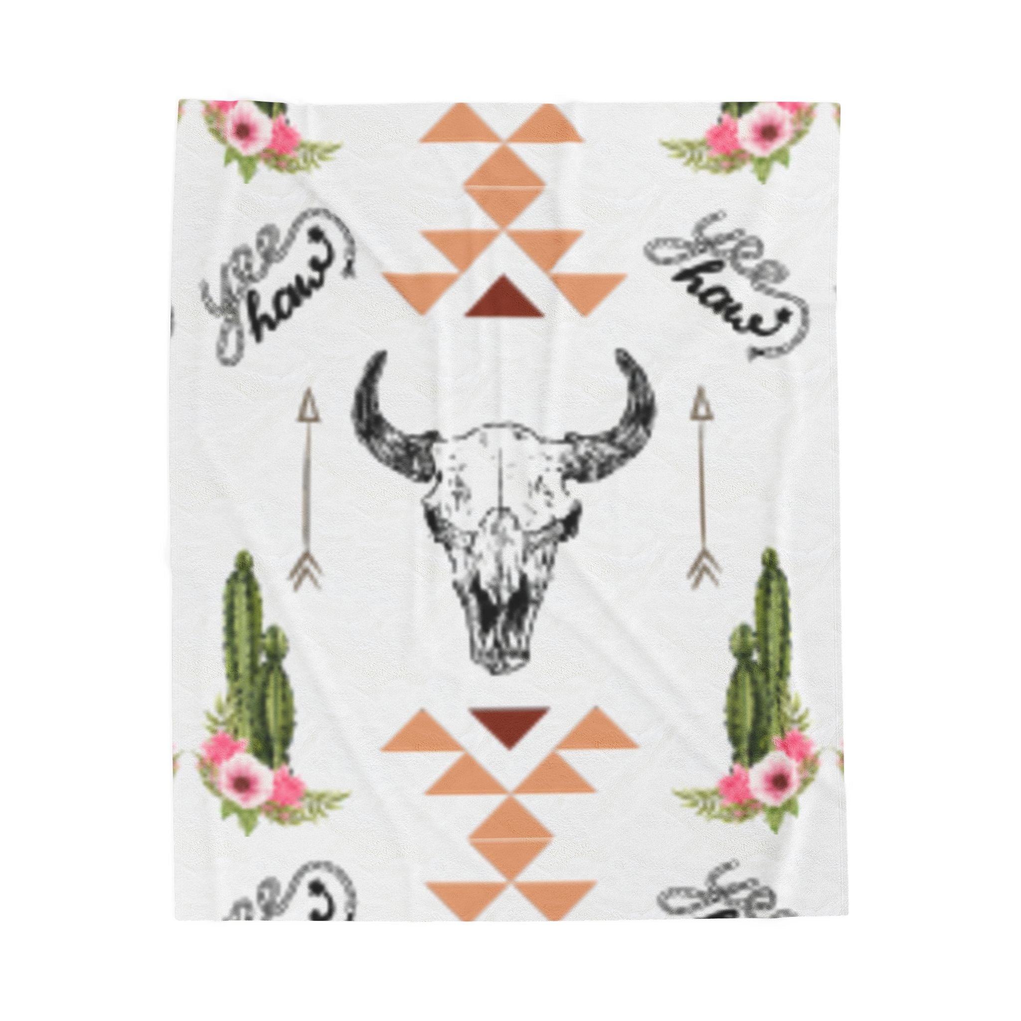 Boho Cactus & Floral Velveteen Plush Blanket — Cozy Southwestern Throw