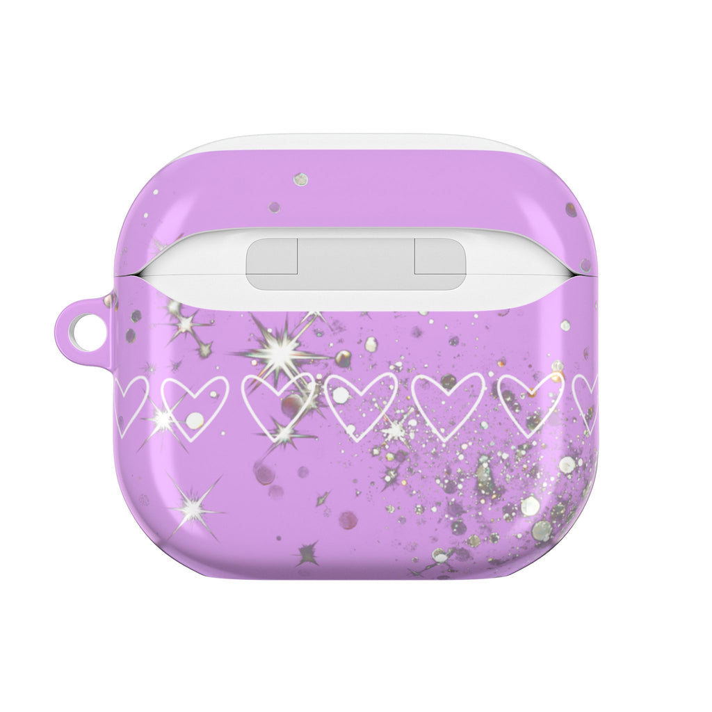 Purple Glitter Heart AirPod Case — Sparkling Protective Earbud Cover