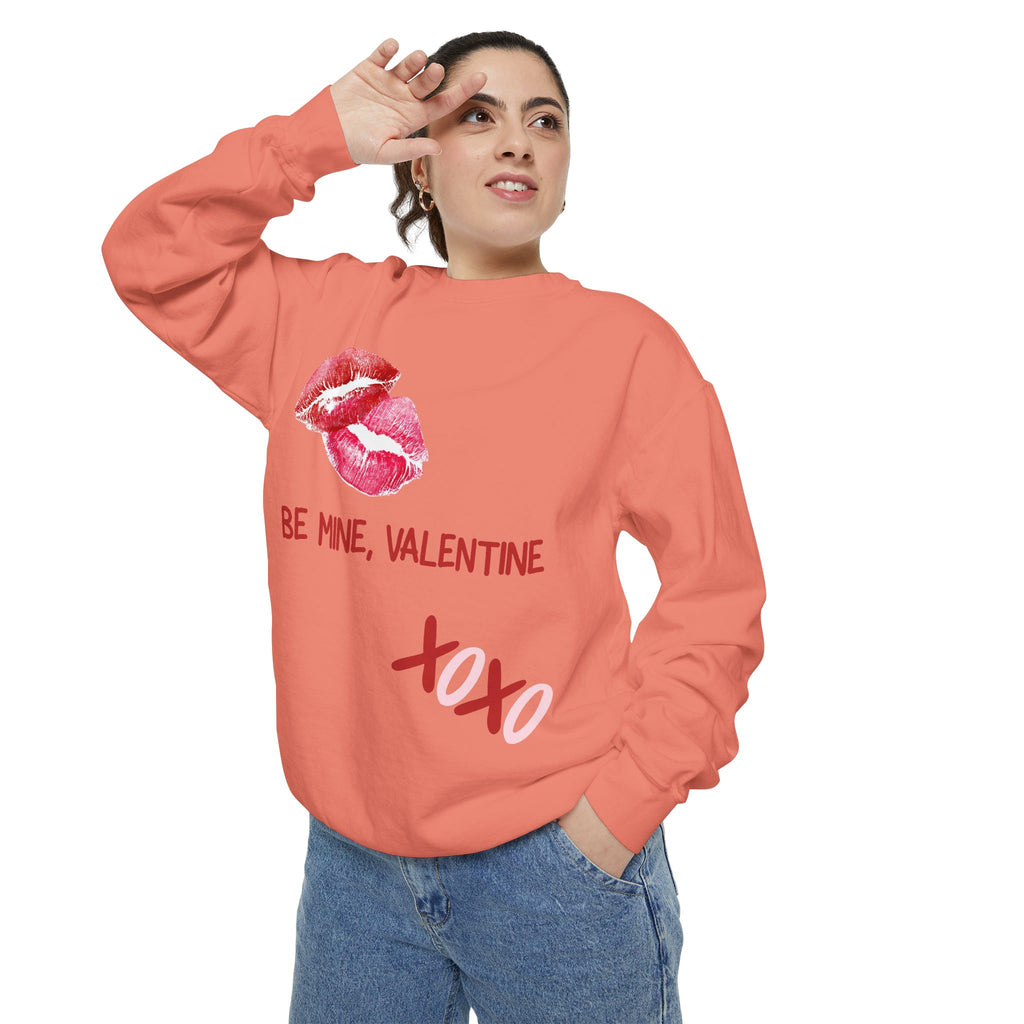 Valentine Lip Print Sweatshirt — "Be Mine, Valentine" Cozy Pullover