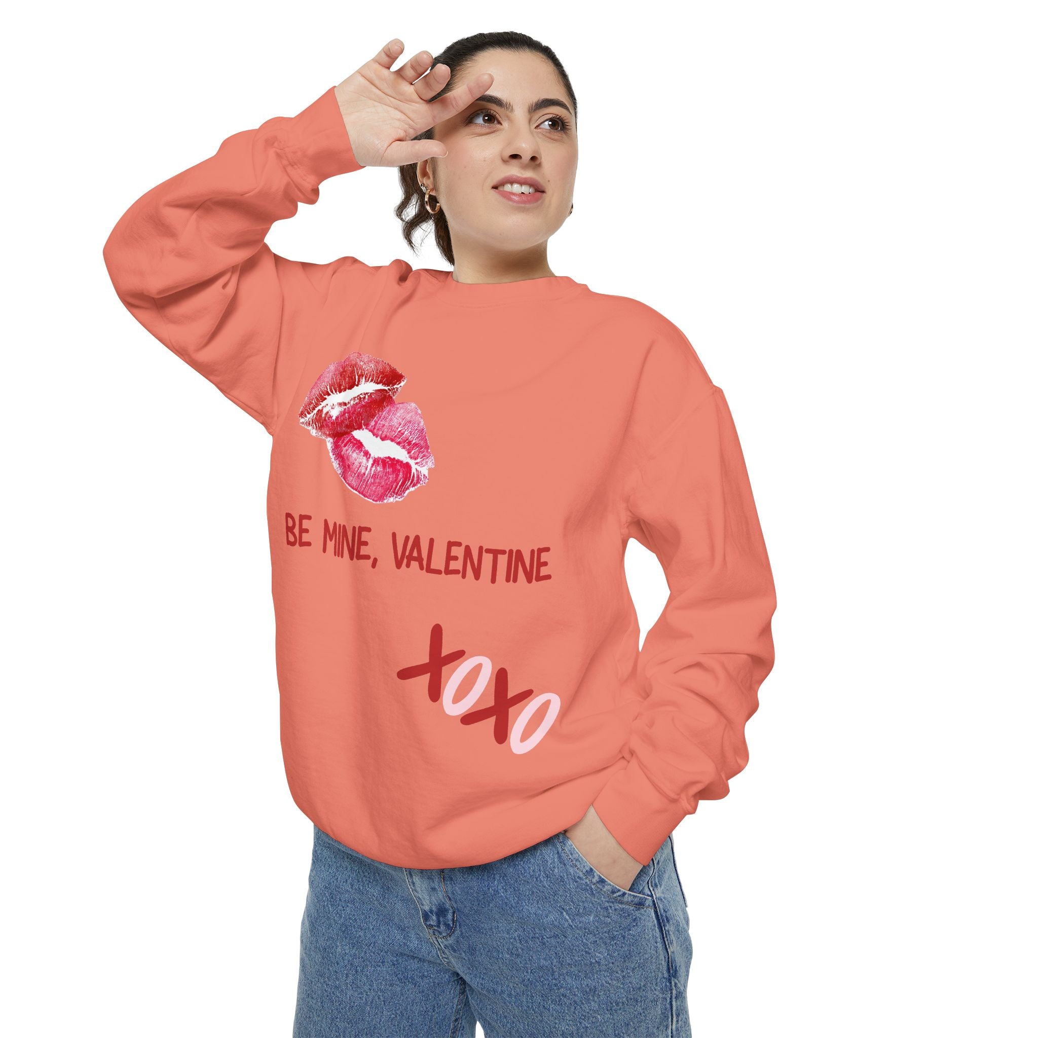 Valentine Lip Print Sweatshirt — "Be Mine, Valentine" Cozy Pullover