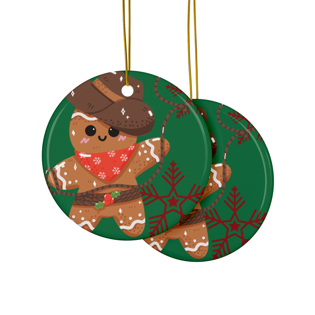 Gingerbread Cowboy Ceramic Ornament — Double-Sided Holiday Decoration