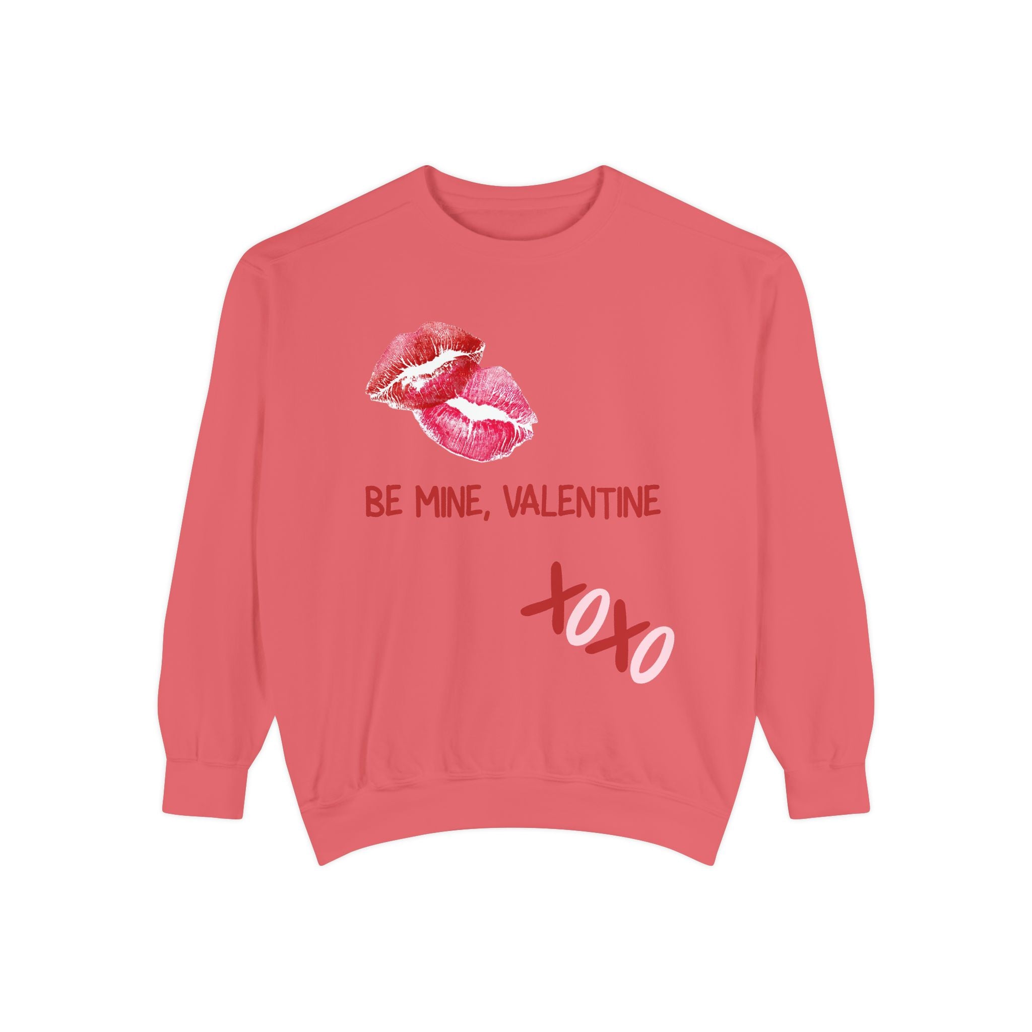 Valentine Lip Print Sweatshirt — "Be Mine, Valentine" Cozy Pullover
