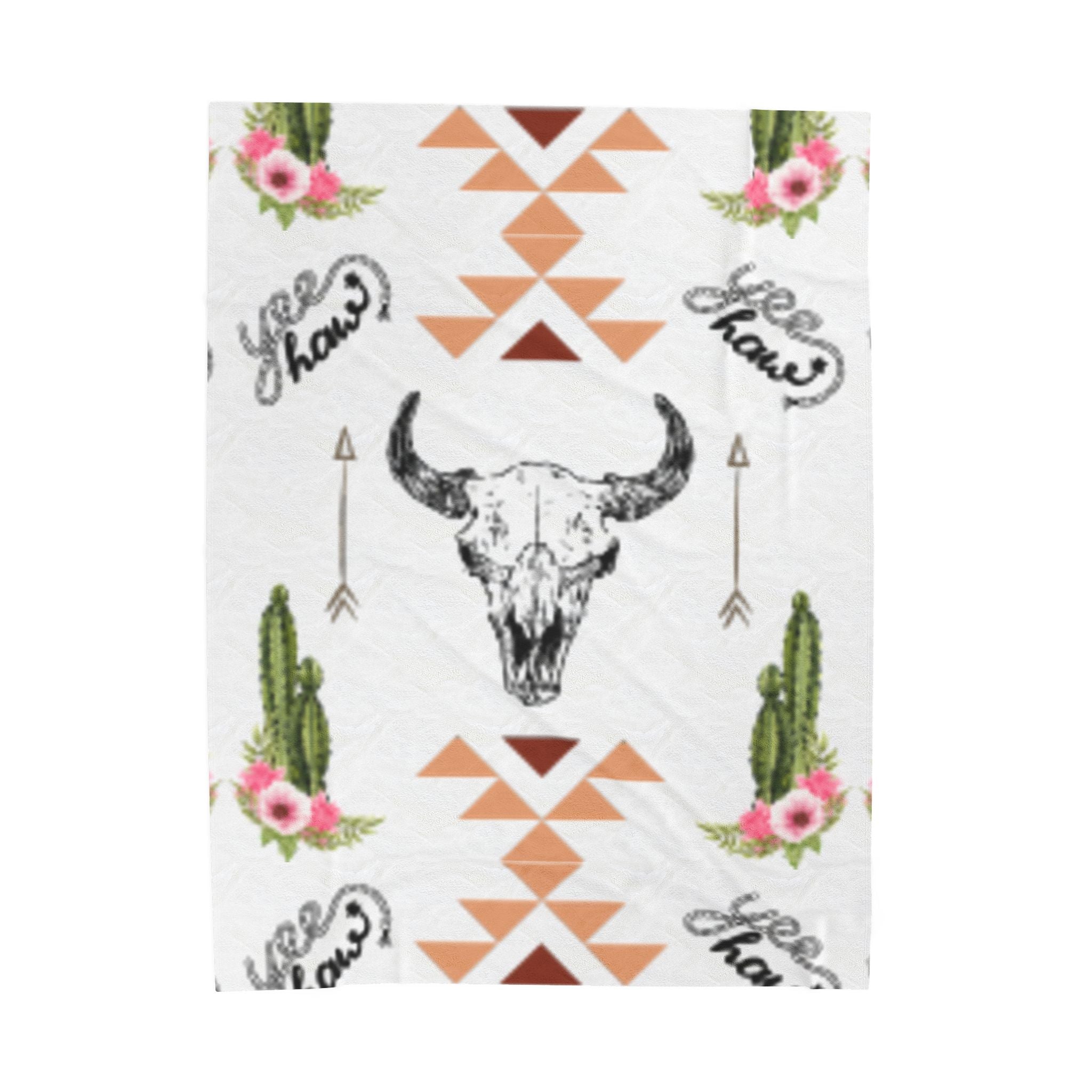 Boho Cactus & Floral Velveteen Plush Blanket — Cozy Southwestern Throw