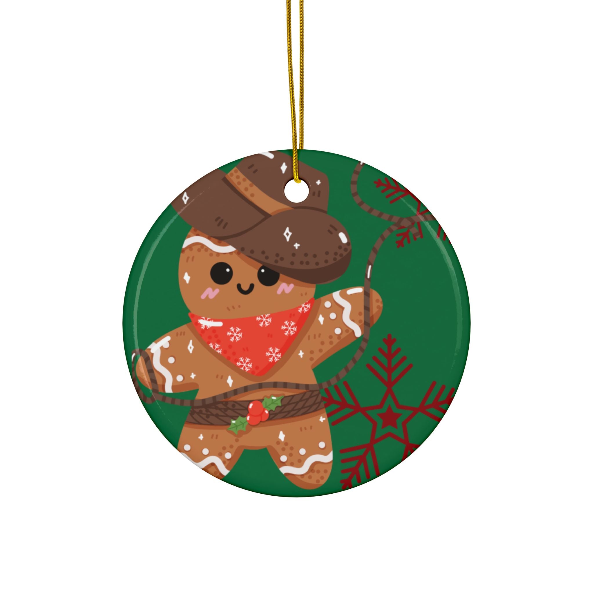 Gingerbread Cowboy Ceramic Ornament — Double-Sided Holiday Decoration