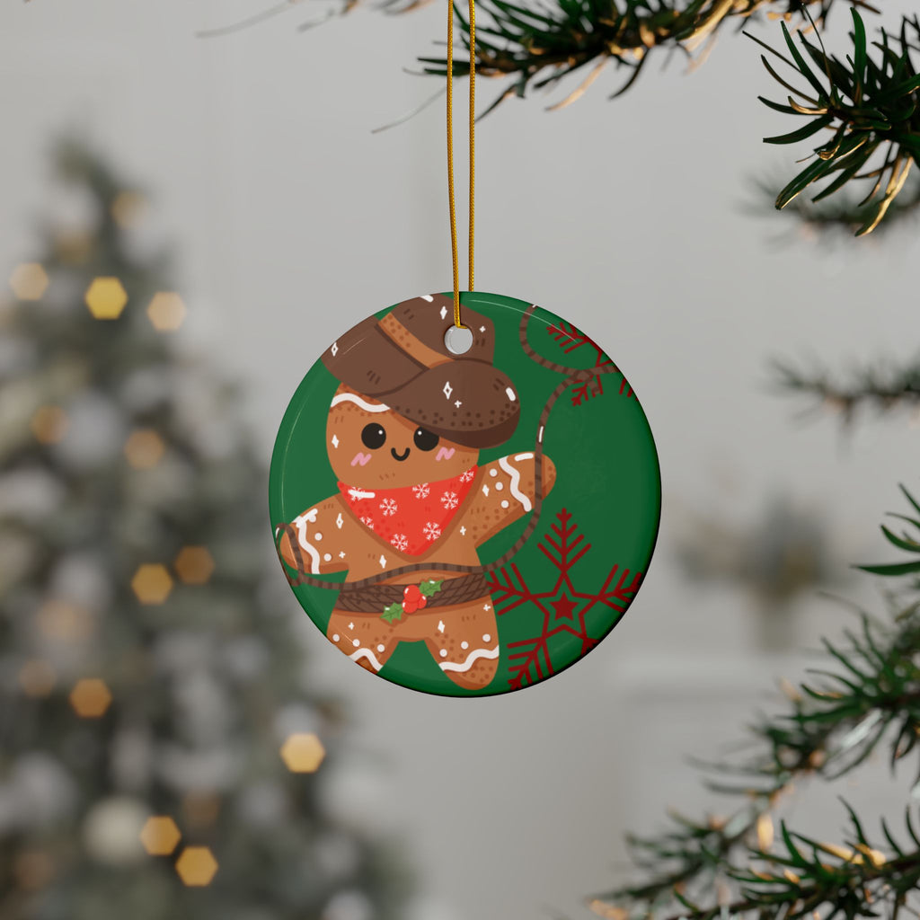 Gingerbread Cowboy Ceramic Ornament — Double-Sided Holiday Decoration