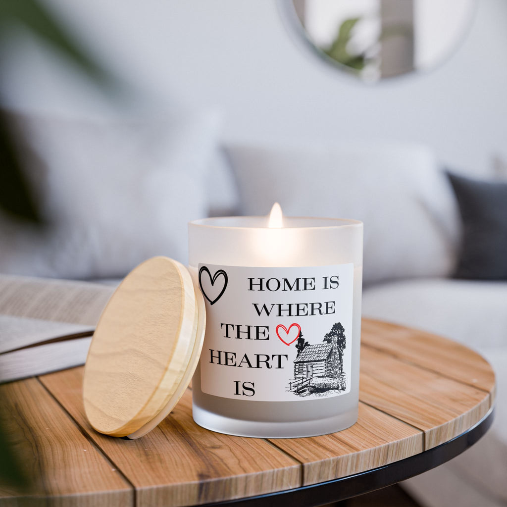 Cozy Cabin 11oz Frosted Glass Candle — "Home Is Where The Heart Is" Scented Candle