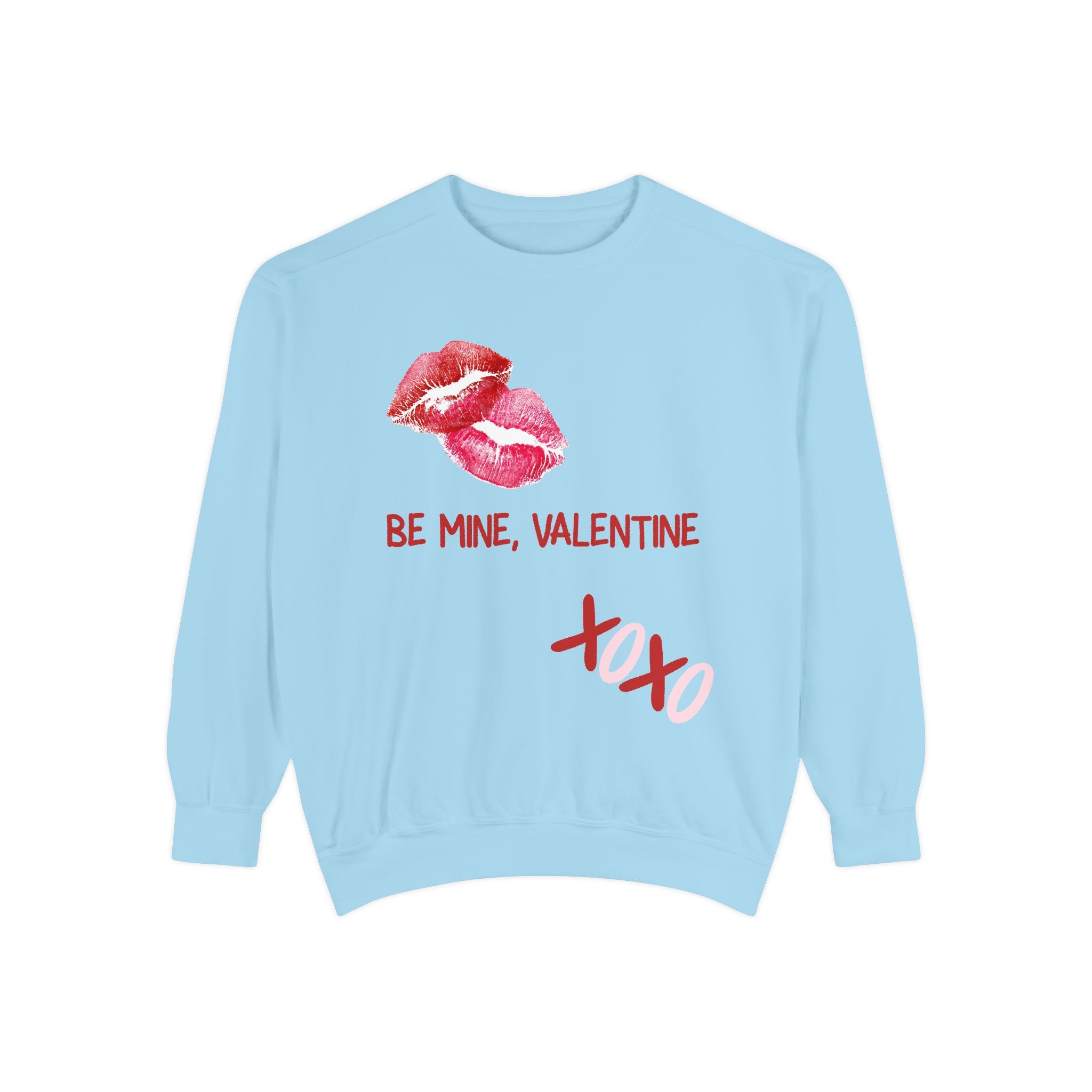Valentine Lip Print Sweatshirt — "Be Mine, Valentine" Cozy Pullover