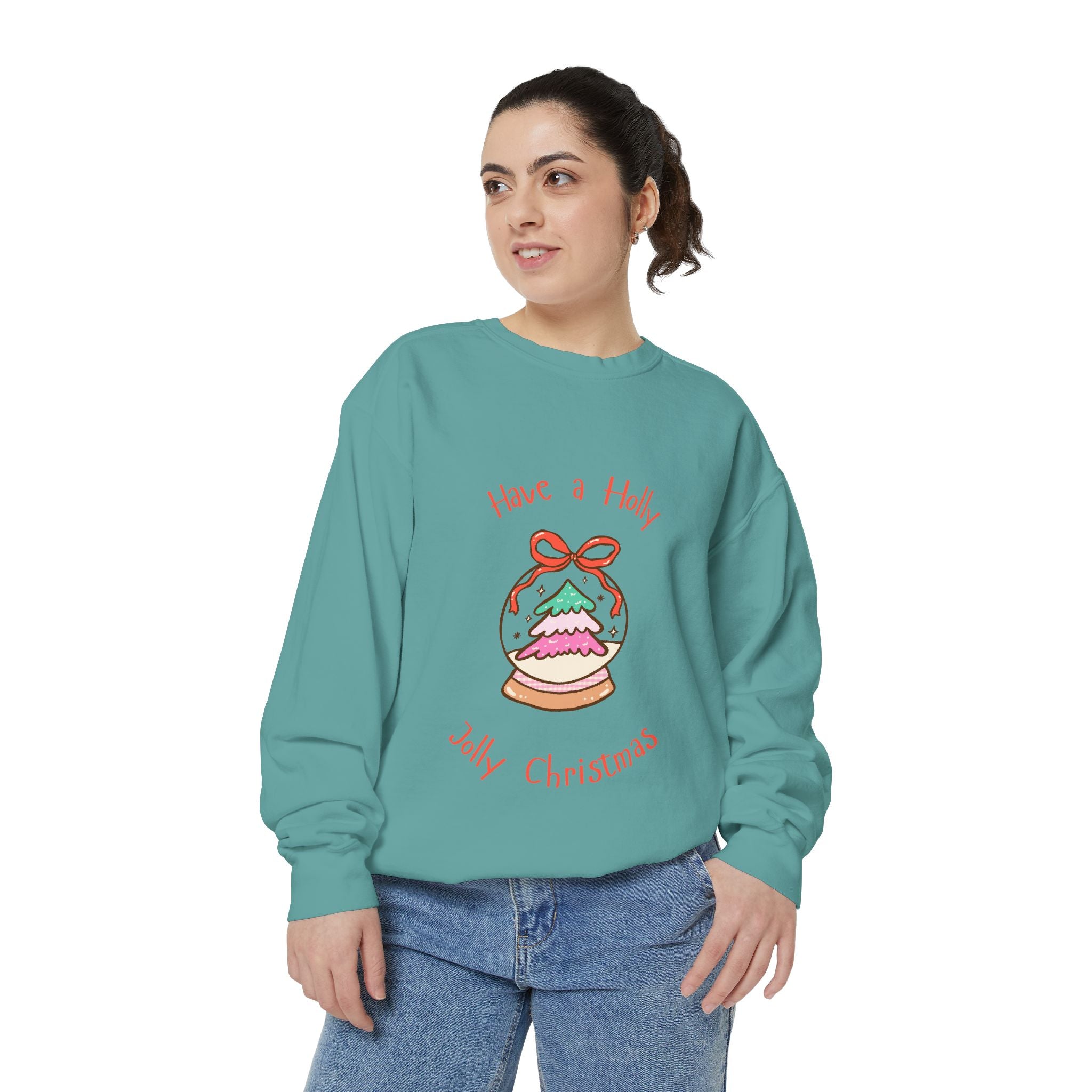 Christmas Snow Globe Sweatshirt — "Have a Holly Jolly Christmas" Cozy Holiday Pullover