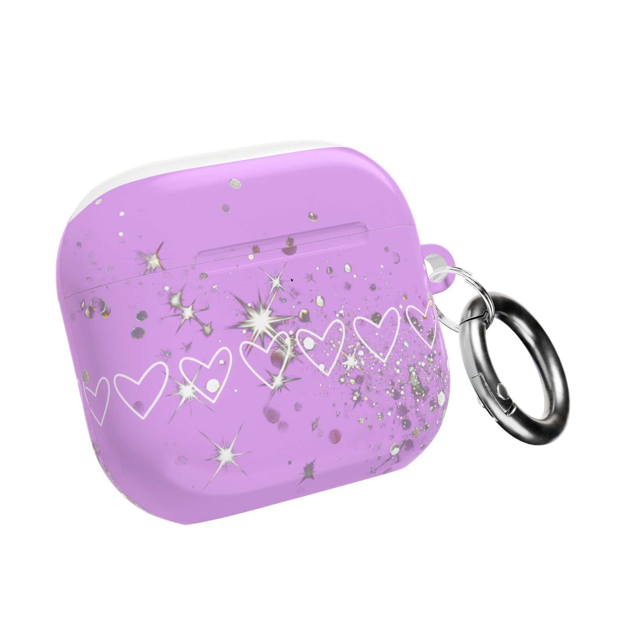 Purple Glitter Heart AirPod Case — Sparkling Protective Earbud Cover