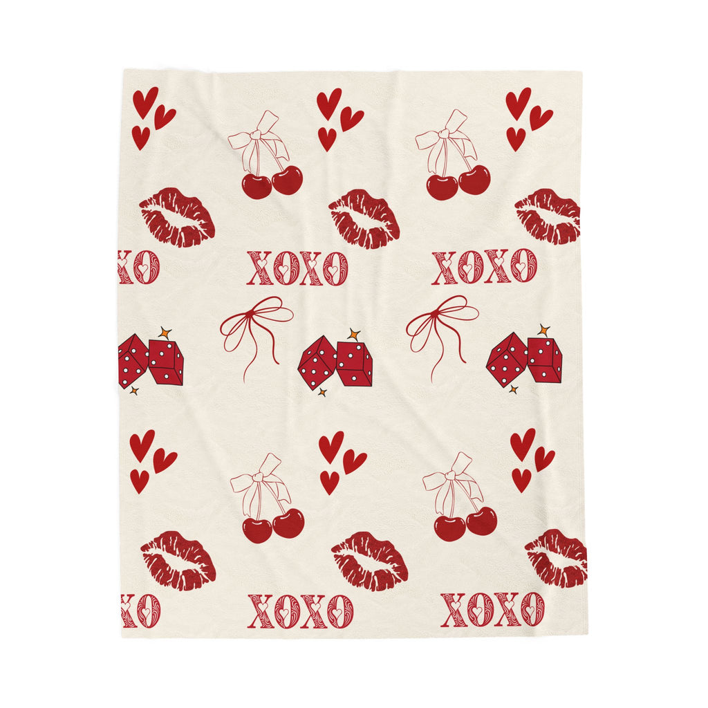 XOXO Plush Blanket – Red Cherries, Kisses & Hearts Throw