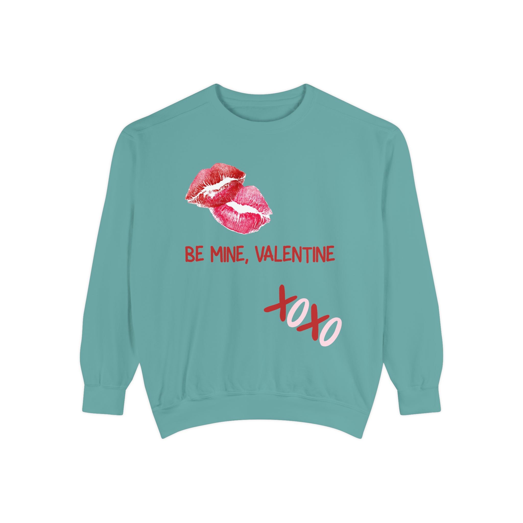 Valentine Lip Print Sweatshirt — "Be Mine, Valentine" Cozy Pullover