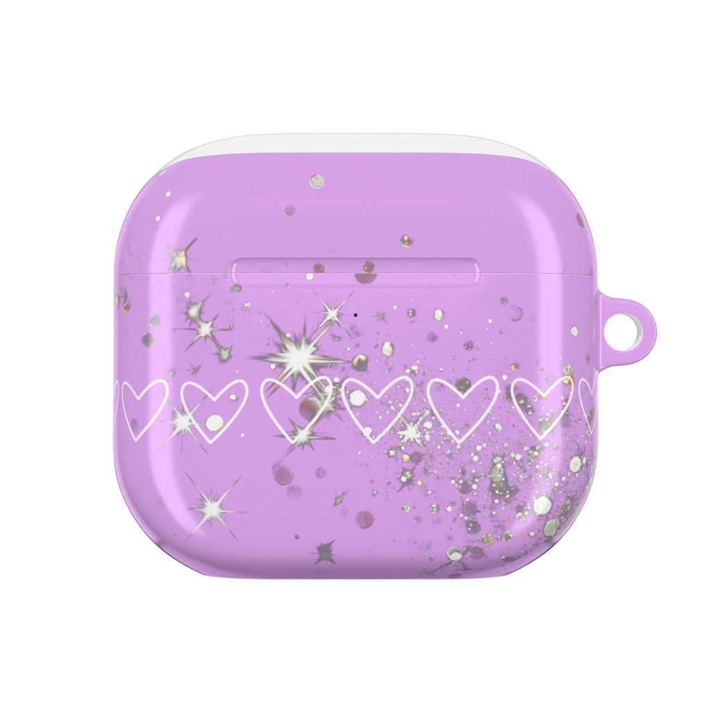 Purple Glitter Heart AirPod Case — Sparkling Protective Earbud Cover