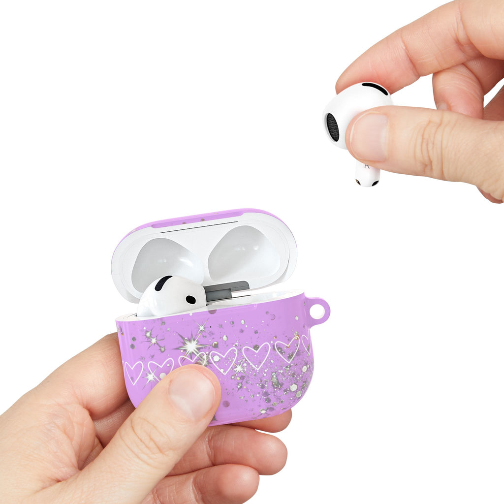 Purple Glitter Heart AirPod Case — Sparkling Protective Earbud Cover