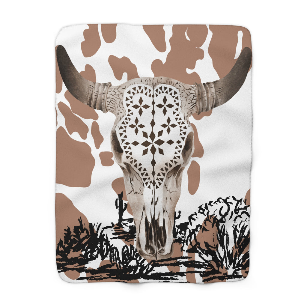 Southwestern Skull Sherpa Fleece Blanket — Cozy Desert Skull Throw