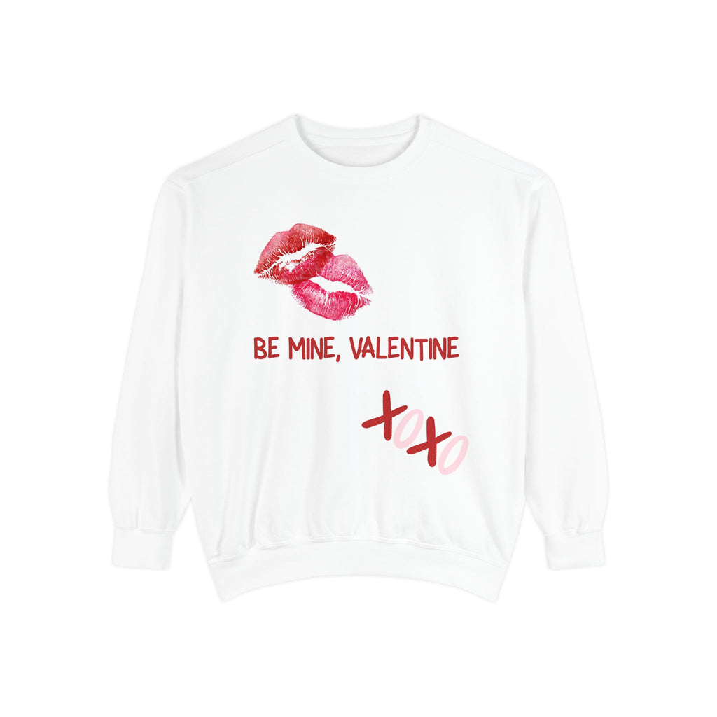 Valentine Lip Print Sweatshirt — "Be Mine, Valentine" Cozy Pullover