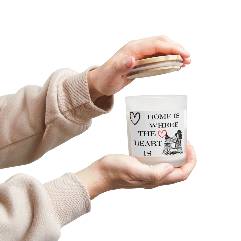 Cozy Cabin 11oz Frosted Glass Candle — "Home Is Where The Heart Is" Scented Candle