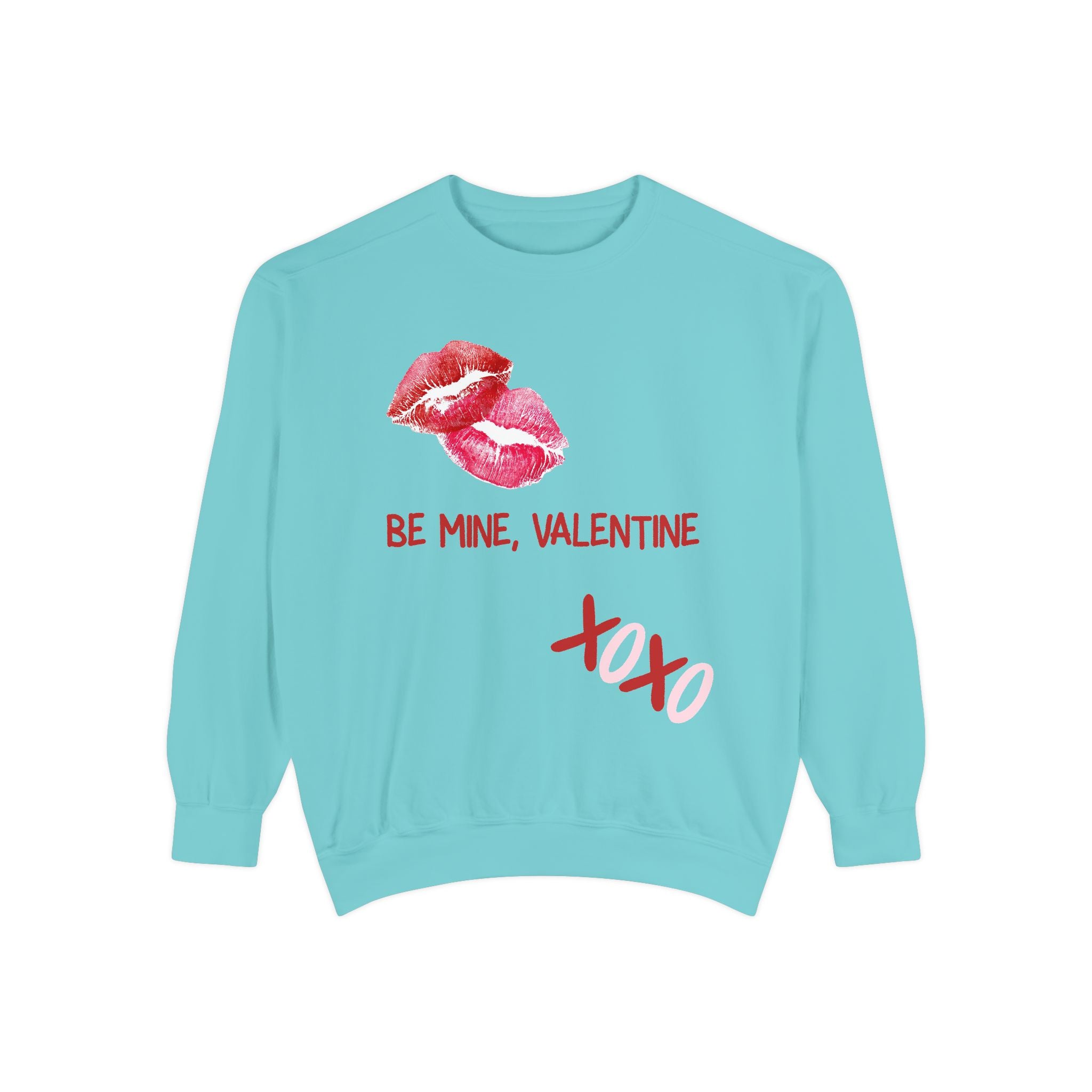 Valentine Lip Print Sweatshirt — "Be Mine, Valentine" Cozy Pullover