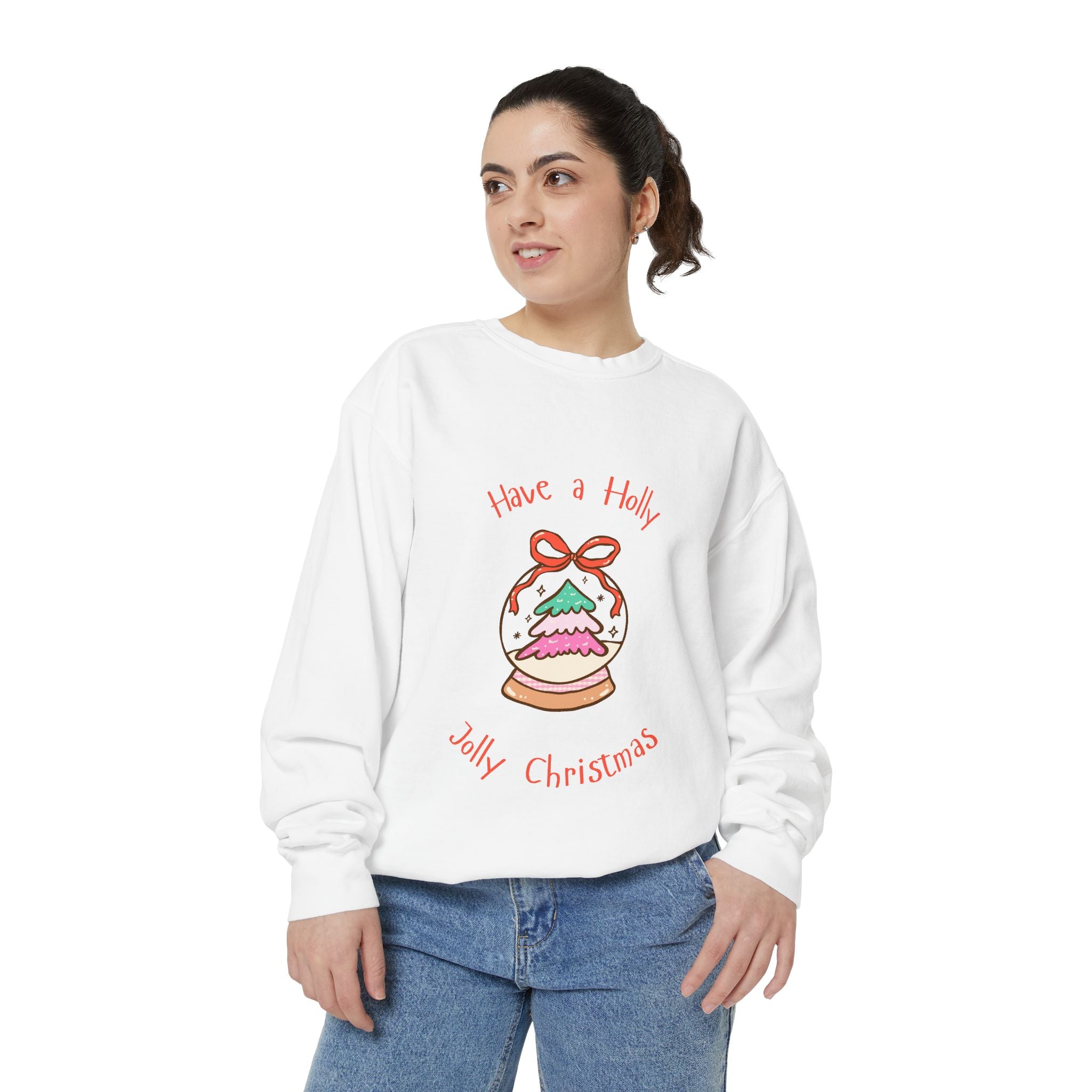 Christmas Snow Globe Sweatshirt — "Have a Holly Jolly Christmas" Cozy Holiday Pullover