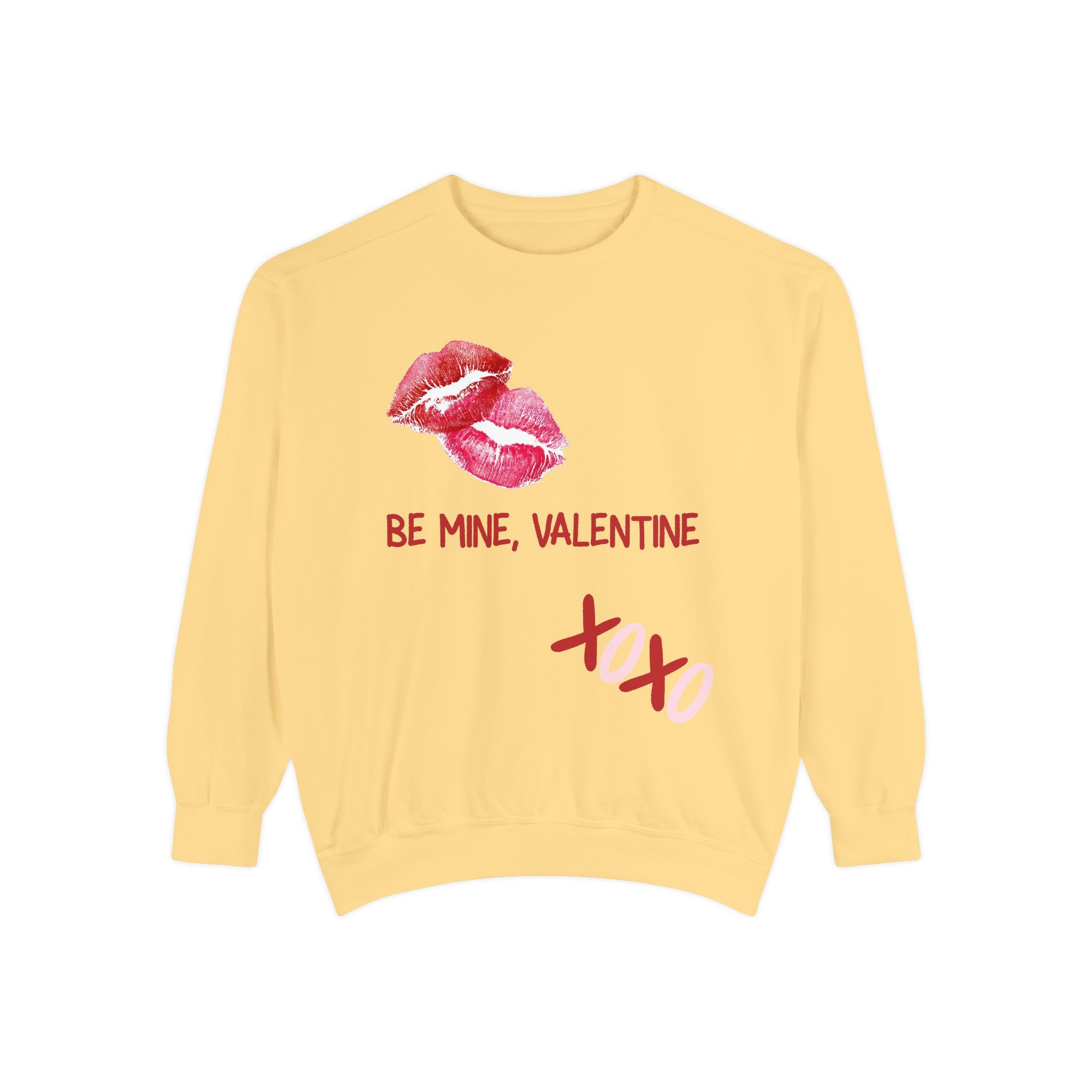 Valentine Lip Print Sweatshirt — "Be Mine, Valentine" Cozy Pullover