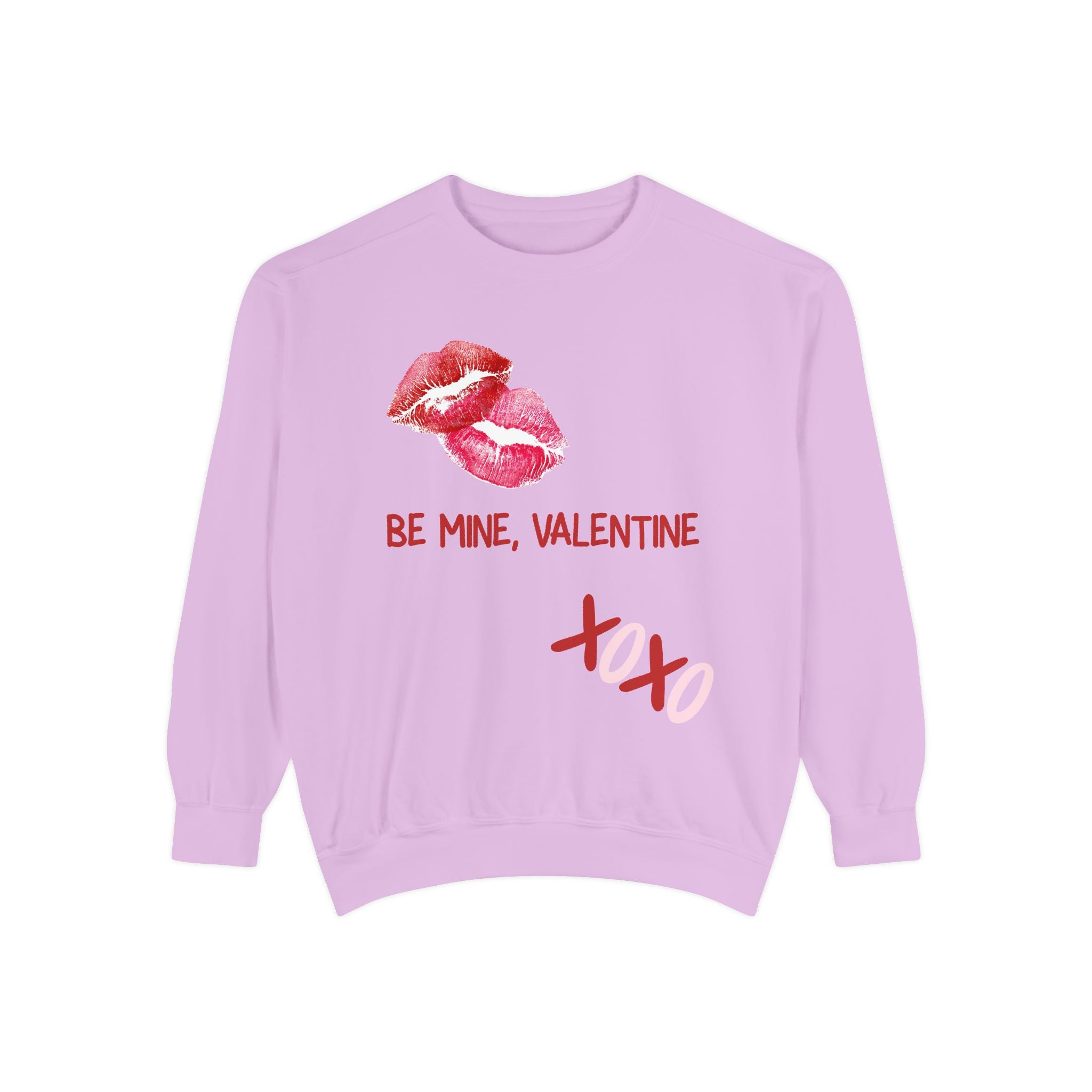 Valentine Lip Print Sweatshirt — "Be Mine, Valentine" Cozy Pullover