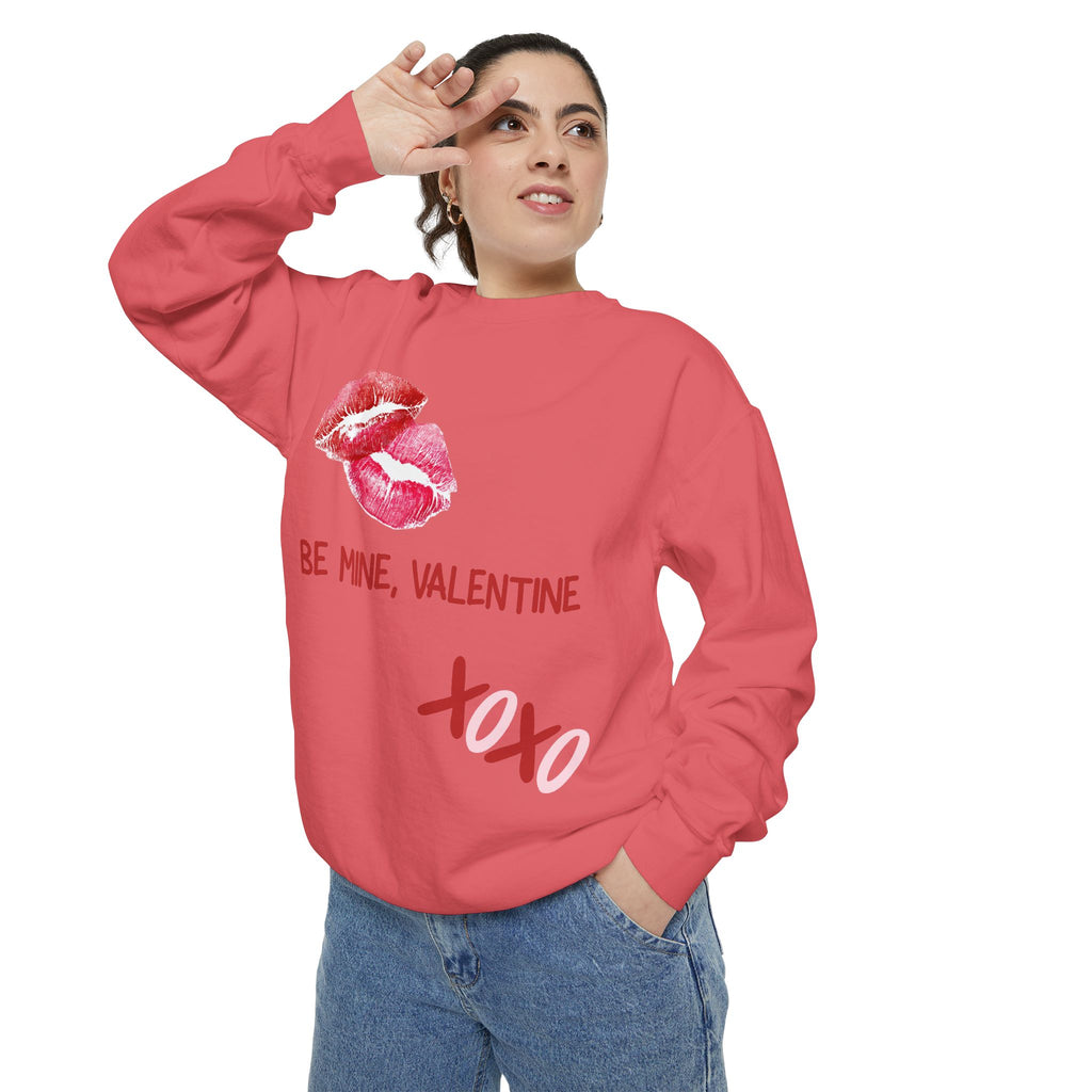Valentine Lip Print Sweatshirt — "Be Mine, Valentine" Cozy Pullover