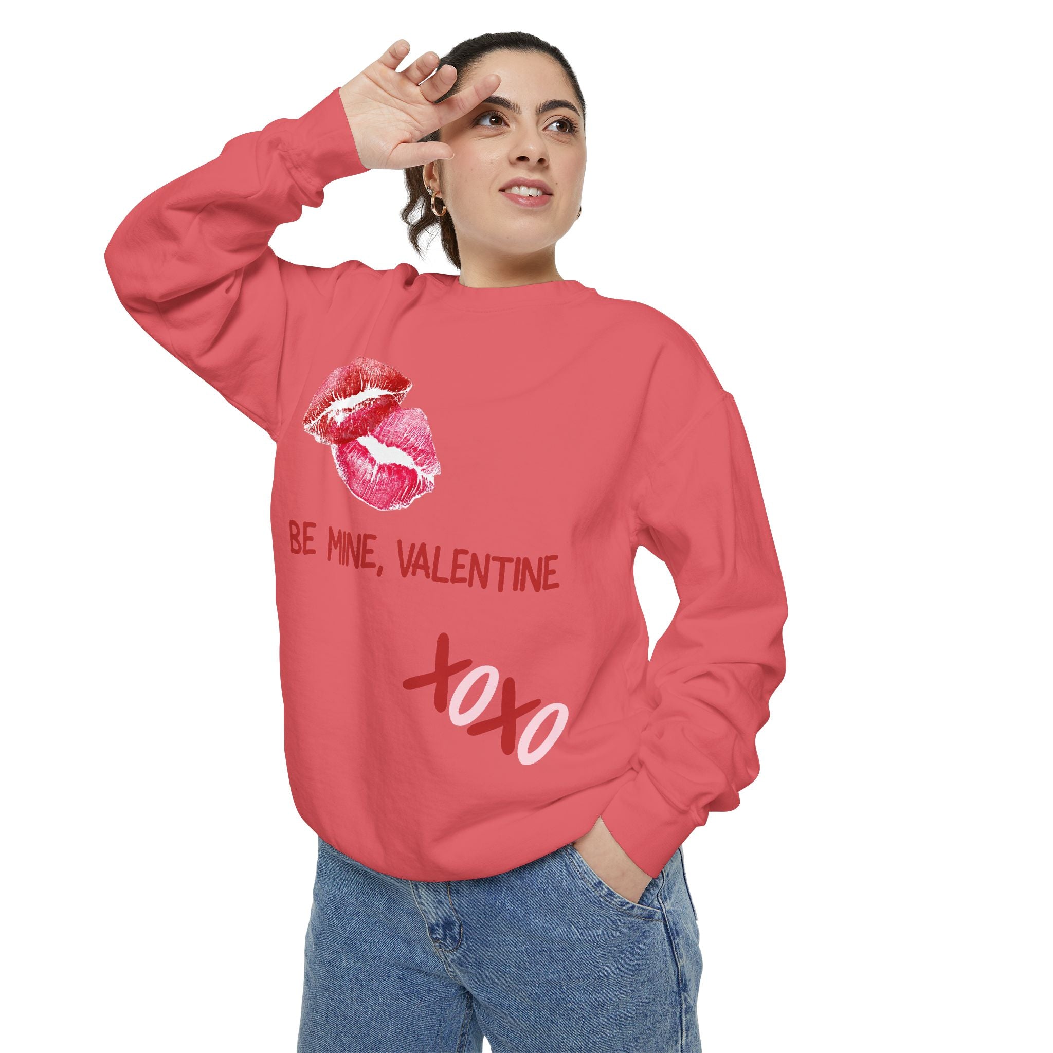 Valentine Lip Print Sweatshirt — "Be Mine, Valentine" Cozy Pullover