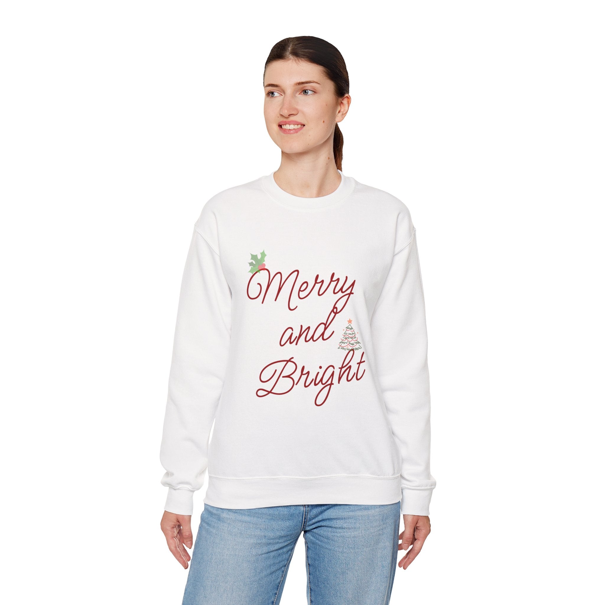 Merry and Bright Crewneck Sweatshirt — Festive Holiday Christmas Sweater